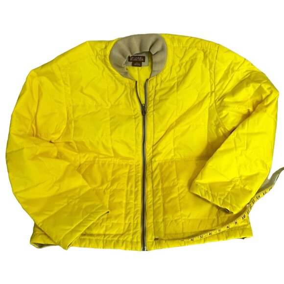 Michael Kors Double Jacket Mens Size Large Coat Brown Zip Up Yellow Inner Jacket - Picture 9 of 10